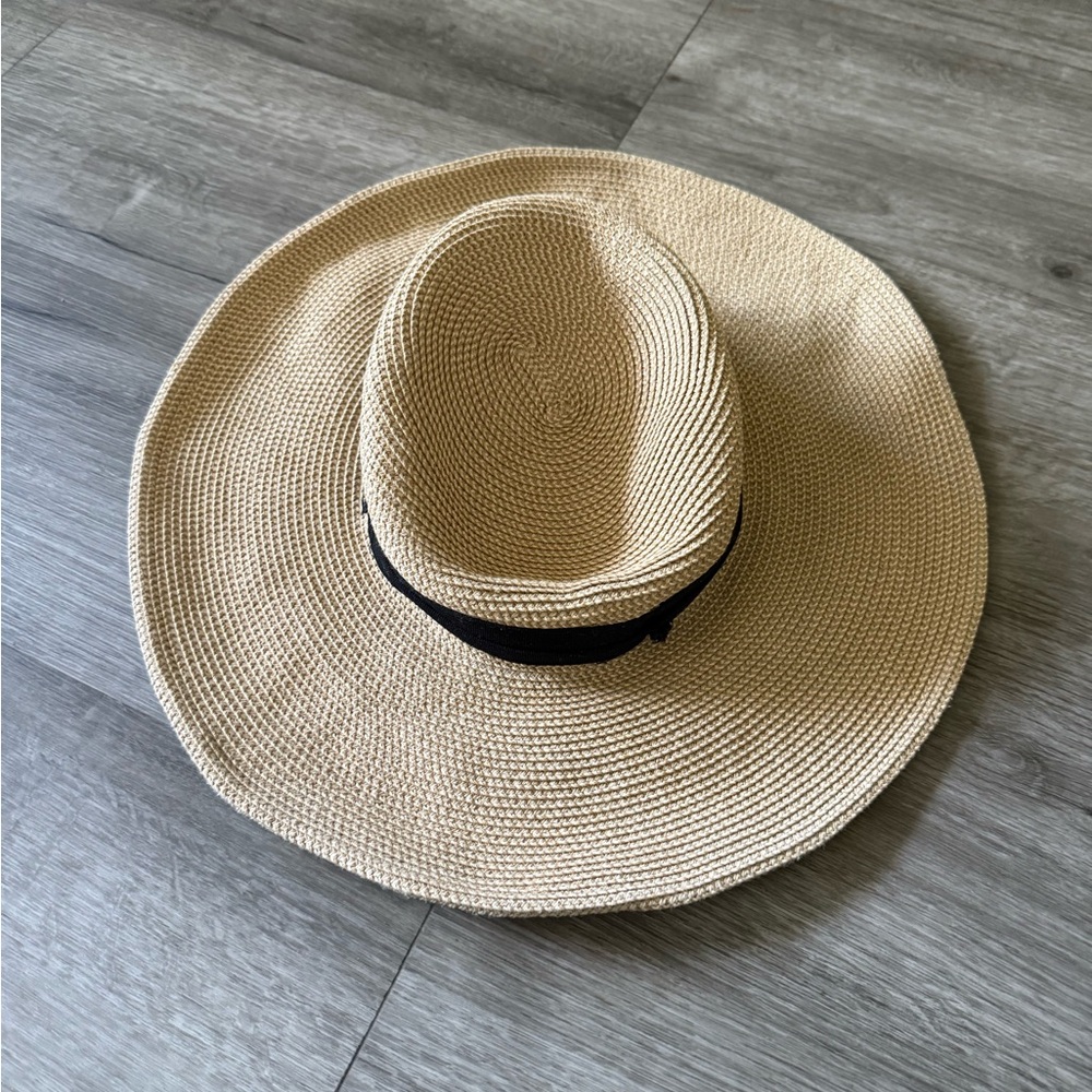 Stylish Tan Straw Hat with Black Band- will add for free with any purchase